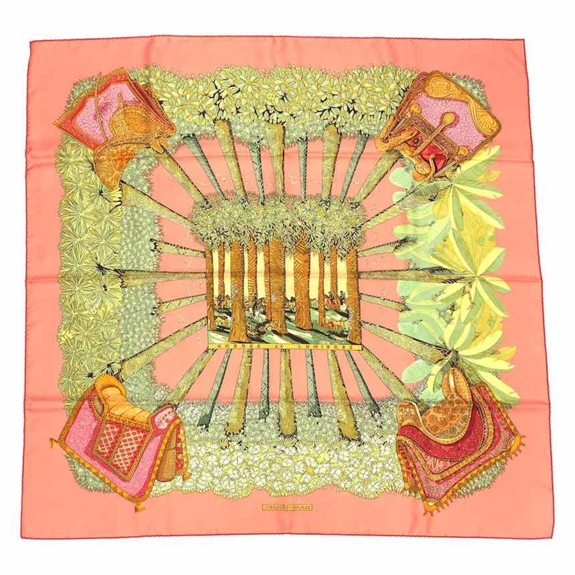 Hermes Scarf Muffler Carre 90 Ombres Et Lumieres Shadow And Light Coral Orang
